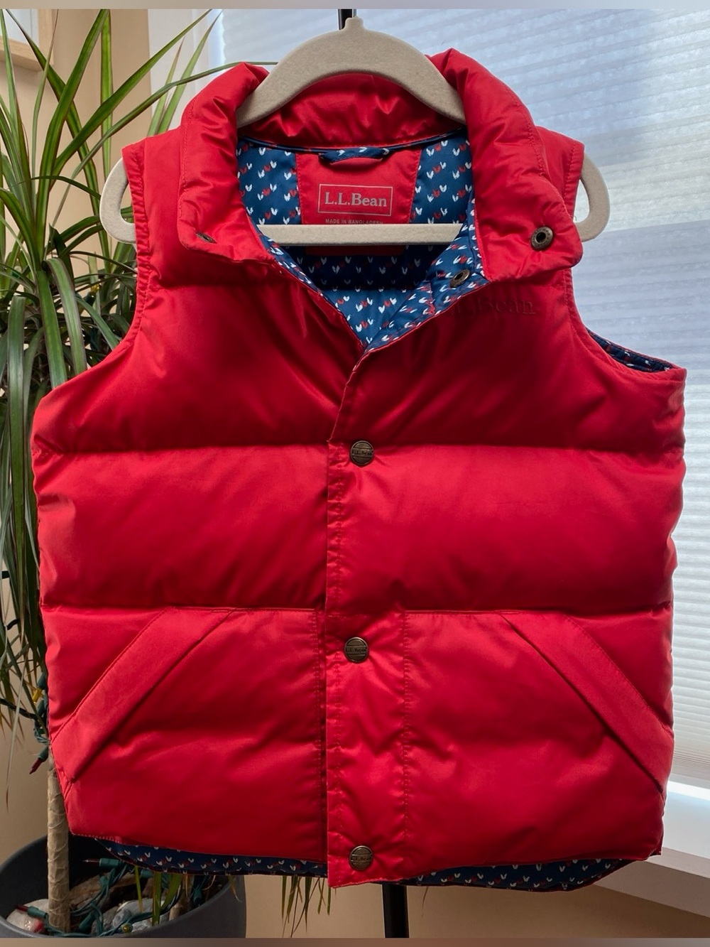 L.L.Bean Kids Beans Downfield Vest, Downtek, Cherry Red, Unisex M, 5-6 Youth